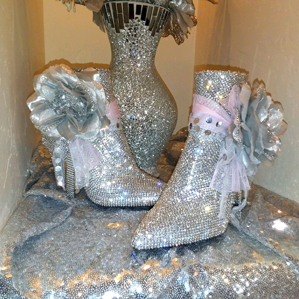 TINSLEY Crystal Sequin Boho Wedding Ankle Booties